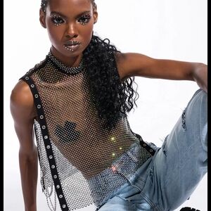 AKIRA Black and Silver Mesh Top